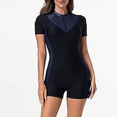 baratos Rash Guards de Uma Peça-Mulheres Anti Atrito Roupa de banho One Pieces Retalhos Zip Up Proteção UV Elasticidade Alta Manga Curta Roupa de Banho Surfe Mergulho Snorkeling Verão