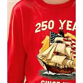  Unisex Mädchen 3D Grafik Flagge 250-jähriges Jubiläum Amerikanische US-Flagge für Kinder T-Shirt Langarm 3D-Druck Sommer Herbst Sport Mode Streetwear Kinder 4-12 Jahre Rundhalsausschnitt Lässig