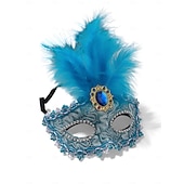 billiga Tillbehör-Kvinnors Grön Fjäder Venetiansk Maskeradmask - Lyxig Barock Crystal-Pyntad Karneval Kosttillsats för Venedigfestivalen Mardi Gras  Maskeradfester