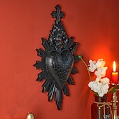 זול פסלי קיר-לב קדוש עם חץ לוהט לקישוט קיר, קישוט תלייה דתי בעבודת יד משרף, קישוט קיר רקע בסגנון אירופאי לבית, מלון &amp;אבזרי צילום