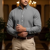 economico camicie casual da uomo-Per uomo Camicia popover Camicia Oxford Blu denim Nero Bianco Blu marino Blu scuro Manica Lunga Semplice Colletto italiano visibile Casuale All'aperto Tasca Abbigliamento Neutro Moda Quotidiano Casual