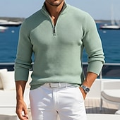 voordelige Heren Klassieke Polo-Voor heren Wafel Poloshirts Met Textuur Casual Buiten Kwart ritssluiting Lange mouw Modieus Modern Effen Kleur Effen Gebreid Herfst winter Zomer Lente Strak Donker Bruin Wit Wijn Marineblauw