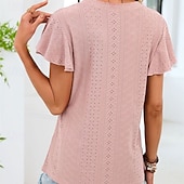 ieftine tricou simplu-Pentru femei Cămașă Tricou Bufantă Peteci Capsă Culoare solidă Elegant Modă Clasic Manșon scurt În V Topuri obișnuite Zilnic Ieșire Sfârșit de săptămână Negru Alb Roz Îmbujorat Trifoi Vară Primăvară