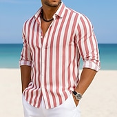 economico Vacanza-Per uomo Camicia Camicia di lino Camicia Estiva Camicia da Spiaggia Camicia in cotone e lino Camicie a righe A righe Casuale Abbigliamento casual alla moda Blu Rosa Verde Cachi Manica Lunga Collo