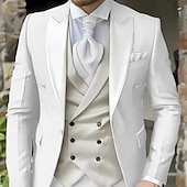 ieftine Costume de nuntă-A bărbaților Smoking Costume de petrecere Nunta pe plaja Nuntă de primăvară Alb Vișiniu Primavara vara Costum Lapel cu vârf Modă Petrecere Peteci Fit adaptat Set 3 piese Un singur rând, un nasture