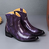 billiga Kostymstövlar-lila ankelboots för män – modern högglansdesign med bekväm klack, perfekt för vardagskläder, kvällsutflykter och moderiktiga evenemang
