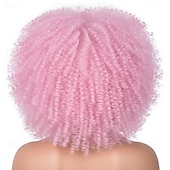 tanie Peruki karnawałowe-Peruka karnawałowa 2026 Różowy Afro Kinky Afro Krótkie Peruka syntetyczna festiwalowa Mardi Gras Parada Włosy do kostiumu cosplay na Damskie