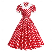 お買い得  ドレス-1950年代風 レトリ／ヴィンテージ ロカビリー 正午 スイングドレス フレアワンピース 半袖 水玉 フィット＆フレア 仮装 女性用 カーニバル バレンタイン・デー カジュアル 同窓会 レトロテーマパーティー 成人 ドレス 春夏