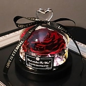 levne kutilské umění-Konzervovaná pravá růže v krásném kreativním designu srdce skleněná kopule růžový dárek pro ni