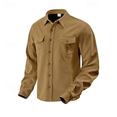 abordables camisa con botones para hombre-Hombre Camisa Camisa casual Camisa de playa Camisa de Pana Abotonar la camisa Negro Marrón Verde Ejército Albaricoque Gris Manga Larga Color sólido Diseño Diario Vacaciones Bolsillo Ropa Moda Casual
