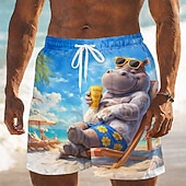 economico Animali &amp; Uccelli-Per uomo Cartoni animati Giraffa Ippopotamo Costumi da bagno Pantaloncini da mare Pantaloncini da Surf Misura del girovita medio Divertente Camicia hawaiana Vacanza al Mare Tasche Laterali fodera in