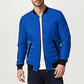 cheap Men's Downs &amp; Parkas-Men's Winter Coat Puffer Jacket Padded Pocket Quilted Polyster Casual Daily Outdoor Regular Fashion Streetwear Thermal Warm Winter Solid Color Blue Dark Grey Wine Black Puffer Jacket