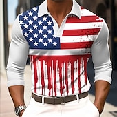  4 luglio 2026 250° Per uomo Bandiera Americana Polo Manica Lunga Magliette polo Bavero Casual All'aperto Abbigliamento quotidiano Abito da festa Stampa 3D Bottoni Primavera Blu Blu 1 Blu 3#