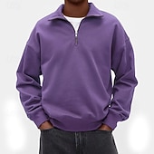 cheap Basic Sweatshirts-Men's Sweatshirt Pullover Hoodie Sweatshirt Quarter Zip Sweatshirt White Purple Standing Collar Plain Quarter Zip Casual Daily Sports &amp; Outdoor Streetwear Cool Sportswear Spring &amp;  Fall Clothing