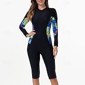  Жен. Рашгард Купальный костюм Один Пис Пэчворк тропический Застегнуться УФ-защита Эластичность Длинный рукав Купальники Серфинг Дайвинг Для погружения с трубкой Весна