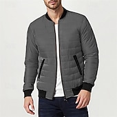 cheap Men's Downs &amp; Parkas-Men's Winter Coat Puffer Jacket Padded Pocket Quilted Polyster Casual Daily Outdoor Regular Fashion Streetwear Thermal Warm Winter Solid Color Blue Dark Grey Wine Black Puffer Jacket
