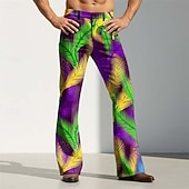 economico Pantaloni casual stampati da uomo-Martedì grasso Per uomo Piume Inchiostro splash Carnevale Pantaloni Pantaloni da discoteca Pantaloni a zampa d'elefante anni '60 e '70 Misura del girovita medio Vintage Retrò Feste Ferie Tasche