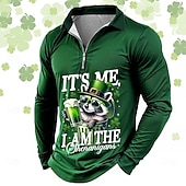  St Patrick's Day Men's Text Oktoberfest Beer Zip Polo Shirts Long Sleeve Polo Shirts Lapel Casual Outdoor Festival Outfit 3D Print Spring Fall Black Light Green Green