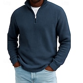  Herren Waffel-Poloshirts Textur Outdoor Lässig Viertelreißverschluss Langarm Mode Modern Einfarbig Texture Gestrickt Herbst Frühling & Herbst Herbst Winter Normale Passform Dunkel Braun Wein Schwarz