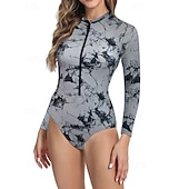 זול רש גארדים One Piece-בגדי ריקוד נשים מגן מפריחה בגד ים עם הדפס פרחוני בגד ים טרופי לרכוס קל במיוחד (UL) הגנת UV אלסטי שרוול ארוך בגדי ים גלישה שנרקול אביב