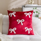 abordables Coussins, inserts et housses-Housse de coussin décorative en velours pour la Saint-Valentin, avec un joli nœud papillon, idéale pour le canapé. Style tendance, douce et moelleuse, parfaite pour le salon et la chambre.