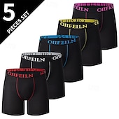 billiga Herrboxers-Herr 5st Grundläggande trosor Boxershorts Kalsong Elastisk midja Terylen Mateial som andas Bekväm Färgblock Brev Multifärg