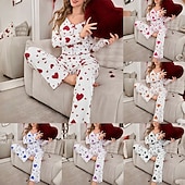 preiswerte Valentinstag Schlaf &amp; Lounge-Damen Schlafanzug Set Lässig Komfort Herz Elastischer Bund Hose Täglich Heim Langarm Quadrathals Blau Schwarz Rosa Rote Purpur Sommer Frühling Normale Passform