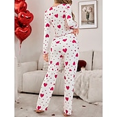 preiswerte Valentinstag Schlaf &amp; Lounge-Damen Schlafanzug Set Lässig Komfort Herz Elastischer Bund Hose Täglich Heim Langarm Quadrathals Blau Schwarz Rosa Rote Purpur Sommer Frühling Normale Passform