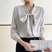 Недорогие Нарядные блузки-Жен. Рубашка Elegant Атласный верх Шелковая рубашка Пуговицы Сплошной цвет Элегантный стиль Стиль Длинный рукав V-образный вырез Обычные топы Повседневные Офис Праздники