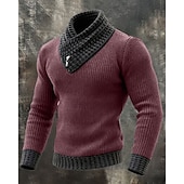 baratos suéter pulôver masculino-Homens Suéter Pulôver suéter Suéter de malha Estriado Tricotar Tops regulares Tricotado Côr Sólida Gola Alta Moda Roupa de rua Casual Roupa Diária Roupa Outono Outono &amp; inverno Preto Vermelho M L XL