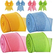 abordables Pascua de Resurrección-4 rollos de cinta de Pascua con alambre, arpillera rústica, cinta de alambre colorida para corona de Navidad, Halloween, otoño, lazo, artesanía, envoltura de regalos, fiesta, decoración bohemia