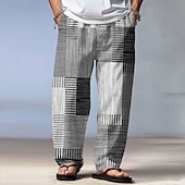 economico Pantaloni casual stampati da uomo-Per uomo Geometrico Plaid Patchwork Pantaloni Pantaloni casual Pantaloni Larghi Misura del girovita medio Moda Casa All'aperto Vacanza Coulisse elastica in vita Pantaloni tipo lino con tasche Estate