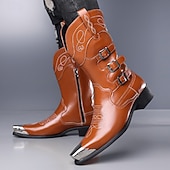 economico Stivali da cowboy e occidentali-stivali da cowboy da uomo in pelle marrone chiaro – stile western con dettagli eleganti, perfetti per matrimoni in campagna ed eventi informali