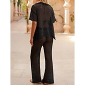 رخيصةأون ملابس علوية للشاطئ-نسائي ملابس السباحة تغطية الجسم 2 قطعة ملابس السباحة مقصوص محبوك العطلة ملابس الشاطئ لون الصلبة رقبة دائرية كم قصير بدلة سباحة