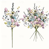 cheap Easter-6pcs Artificial Easter Flower Stems with Speckled Eggs and Colorful Berries, Spring Centerpiece Decor with Pastel Eggs, Daisies, and Branches for Easter Arrangements