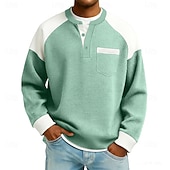 ieftine Tricou Waffle Knit-Bărbați Tricou Waffle Tricou Manșon Lung Henley Toamnă Toamna iarna Toate Sezoanele Culoare solidă Texturat Tradițional / Retro Casual Peteci Casual Casă În aer liber Albastru Deschis Negru Verde
