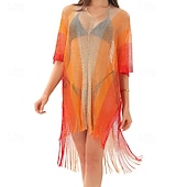 levne Kaftans-Dámské Plavky Přehozy Plavky Třásňový lem Vystřižený prázdniny Oblečení na pláž Tónované Do V Krátké rukávy Plavky