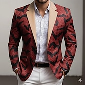 Χαμηλού Κόστους Ανδρικά εκτυπωμένα σακάκια-Ανδρικά Νυχτερίδα Μπουφάν μπλέιζερ Παλτό Μοντέρνα Άνετο Αναπνέει Καλλιτεχνικό Καθημερινό Causal Καθημερινά Βραδινό Ρούχα για Πάρτυ Τσέπη 3D εκτύπωση Κουμπιά Όλες οι εποχές Εγκοπή Μακρυμάνικο