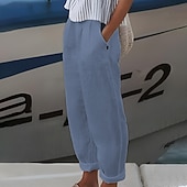 preiswerte Unterteile-Damen Übergröße Sommerhose 100% Baumwolle Einfach Lässig Komfort Knöchellang Natürliche Taille Einfarbig Mikroelastisch Heim Straße Blau Khaki Weiß Grün Sommer Frühling