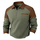voordelige Wafelgebreid T-shirt-Voor heren Wafel T-shirt T-shirt Wafel Henley-shirt Lange mouw Polo kraag Stoppen Kwart ritssluiting Herfst Herfst winter Effen Kleur Met Textuur Traditioneel / Vintage Casual Vetoketju Kleurenblok