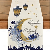 cheap Table Runners-Ramadan Eid Table Runner, Moon &amp; Gold Design, Heat-Resistant Dining Table Cloth, Kitchen and Entryway Decor, Elegant Home Accent for Holiday and Daily Use