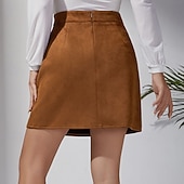 tanie Spódnice casualowe-Damskie Elegancja Zabytkowe Moda Nad kolano Wysoka talia Spódnice Równina Niejednolita całość Średnio elastyczny Codzienny Ulica Wino Czarny Zieleń wojskowa Brązowy Wiosna