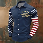  Per uomo 4 luglio, 250° anniversario degli Stati Uniti Bandiera degli Stati Uniti Patriottico Camicia Camicia con Bottoni Manica Lunga Vintage Retrò Ferie Casual Quotidiano Primavera Autunno Collo