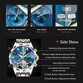 halpa Mekaaniset kellot-OLEVS miesten automaattikello nahkahihna kalenteri luurankokellotaulu trendiklassikko vedenkestävä Moonswatch rannekello 7009