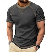 ieftine tricouri de bază-Bărbați Tricou Manșon scurt Stil Nautic Vară Primăvară Culoare solidă Elegant Neutru Zilnic Crewneck Casual Casă În aer liber Roșu Top tricou pentru bărbați