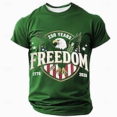  2026年7月4日 250周年追悼日 男性 3D印刷 米国旗 クルーネック 短袖 Tシャツ デイリー ストリート
