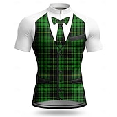billiga Tröjor för män-Män St. Patrick Jersey Cykeltröja Rutigt Novelty Kort Ärmar Cykel Tee T-shirt Skjorta Top med 3 Bakfickor UV-Beständig Snabbtorkande Med Fickor Framsidan Dragkedja Sport Grön Kläder