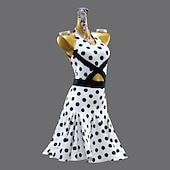 economico abito da competizione-abito da ballo latino a pois da donna senza maniche per salsa rumba costumi da ballo