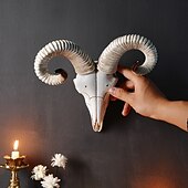 ieftine Sculpturi-Decor de perete nordic cu craniu de animal viking, ornament suspendat din rășină cu craniu de berbec artificial, pentru casă, bar &amp;decorațiuni de perete pentru restaurant, petrecere &amp;recuzită