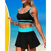 tanie Tankini i bikini do surfingu-Damskie Tankini 2-częściowa Stroje kąpielowe Blokowanie kolorów Elastyczny Bez rękawów Kąpielówki Surfing Nurkowanie z rurką Pływacki Lato